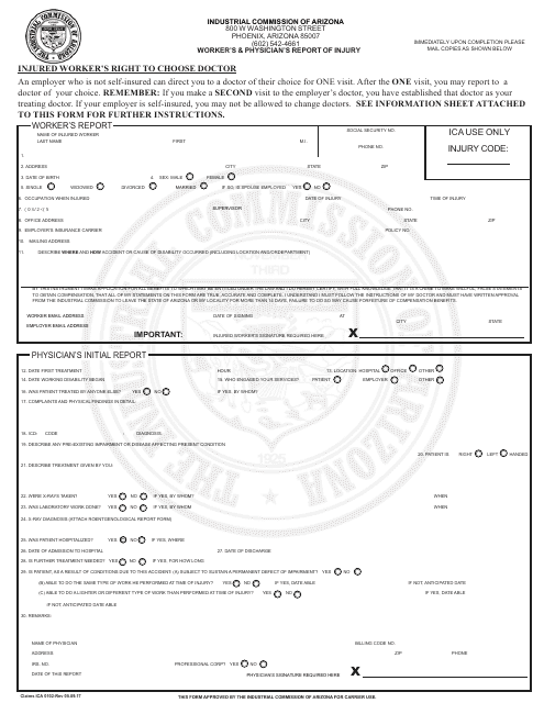 Form Claims ICA0102 Worker's & Physician's Report of Injury - Arizona