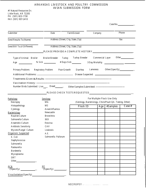 Avian Submission Form - Arkansas