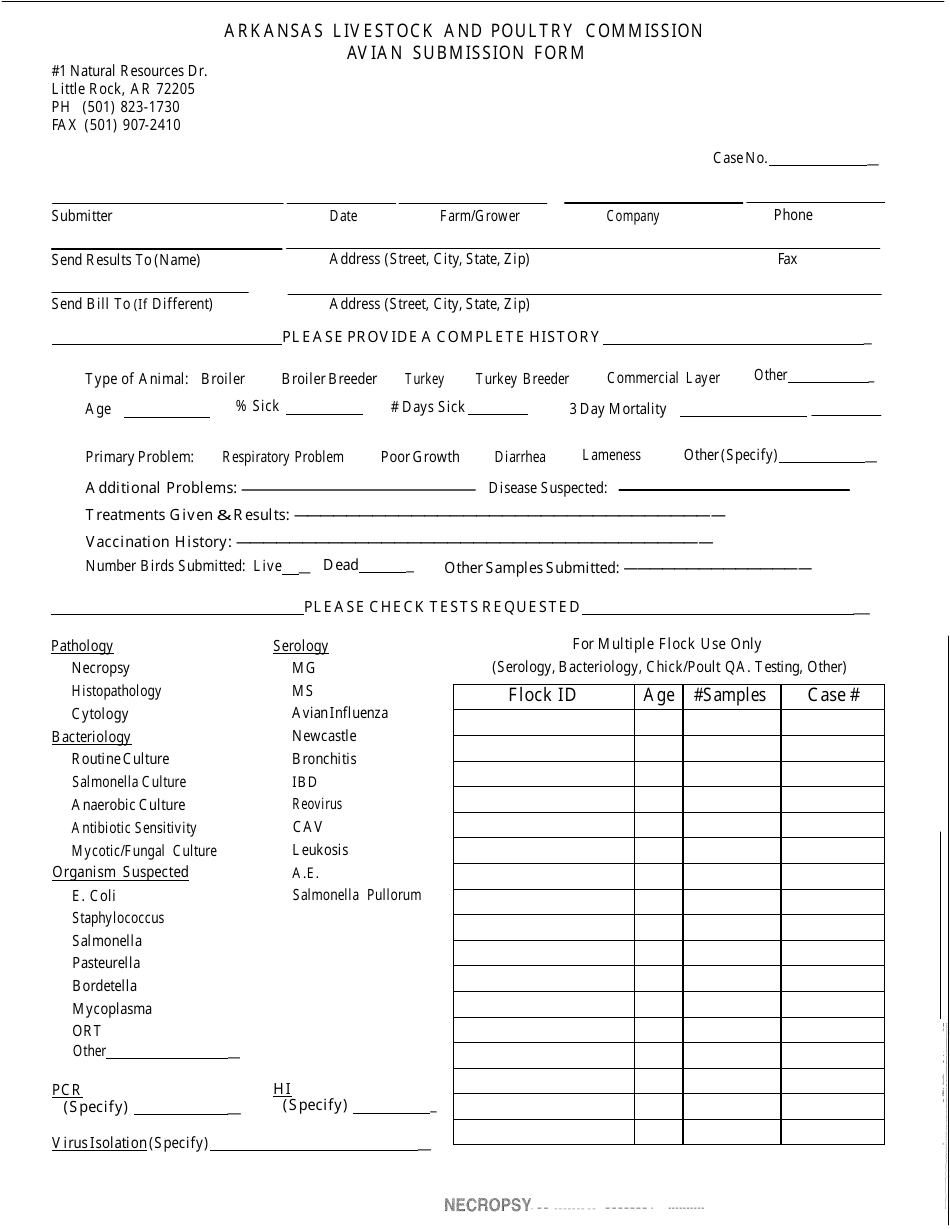Avian Submission Form - Arkansas, Page 1