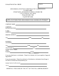 Document preview: Application for Arkansas Egg Handler Permit - Arkansas