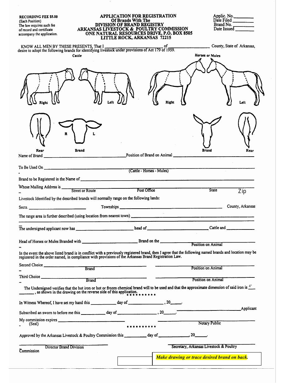 Arkansas Application for Registration of Brands With the Division of Brand Registry - Fill Out ...