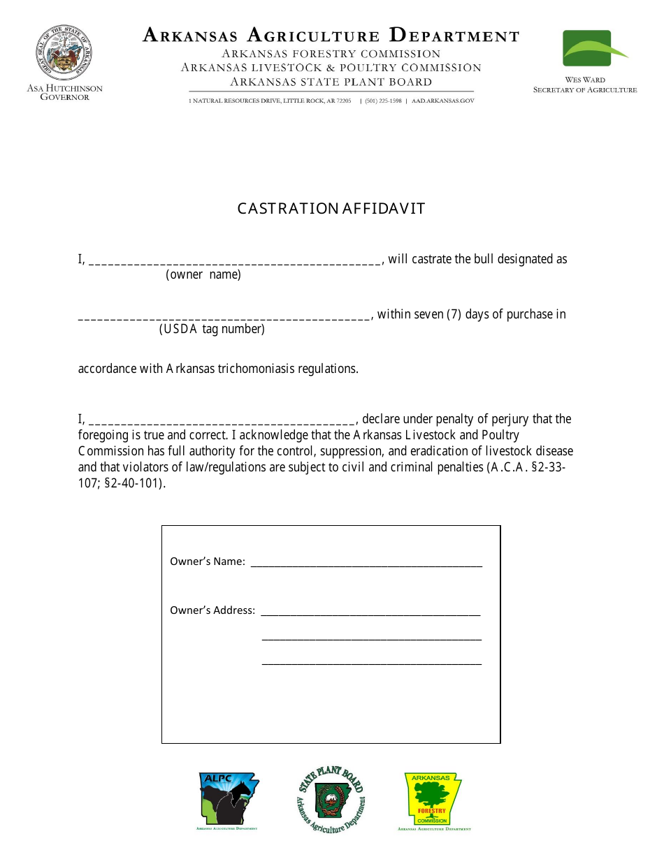Castration Affidavit - Arkansas, Page 1