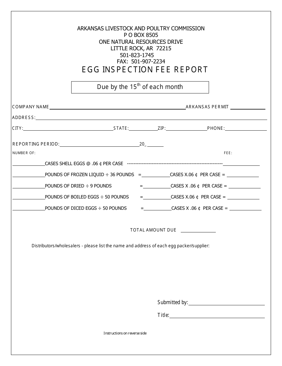 Egg Inspection Fee Report Form - Arkansas, Page 1
