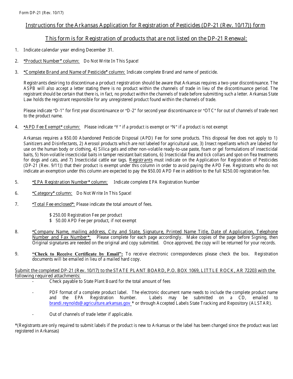 Form DP-21 Application for Registration of Pesticides - Arkansas, Page 2