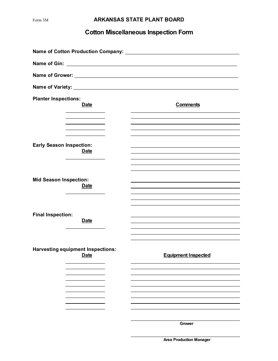 Form 3M Cotton Miscellaneous Inspection Form - Arkansas, Page 1