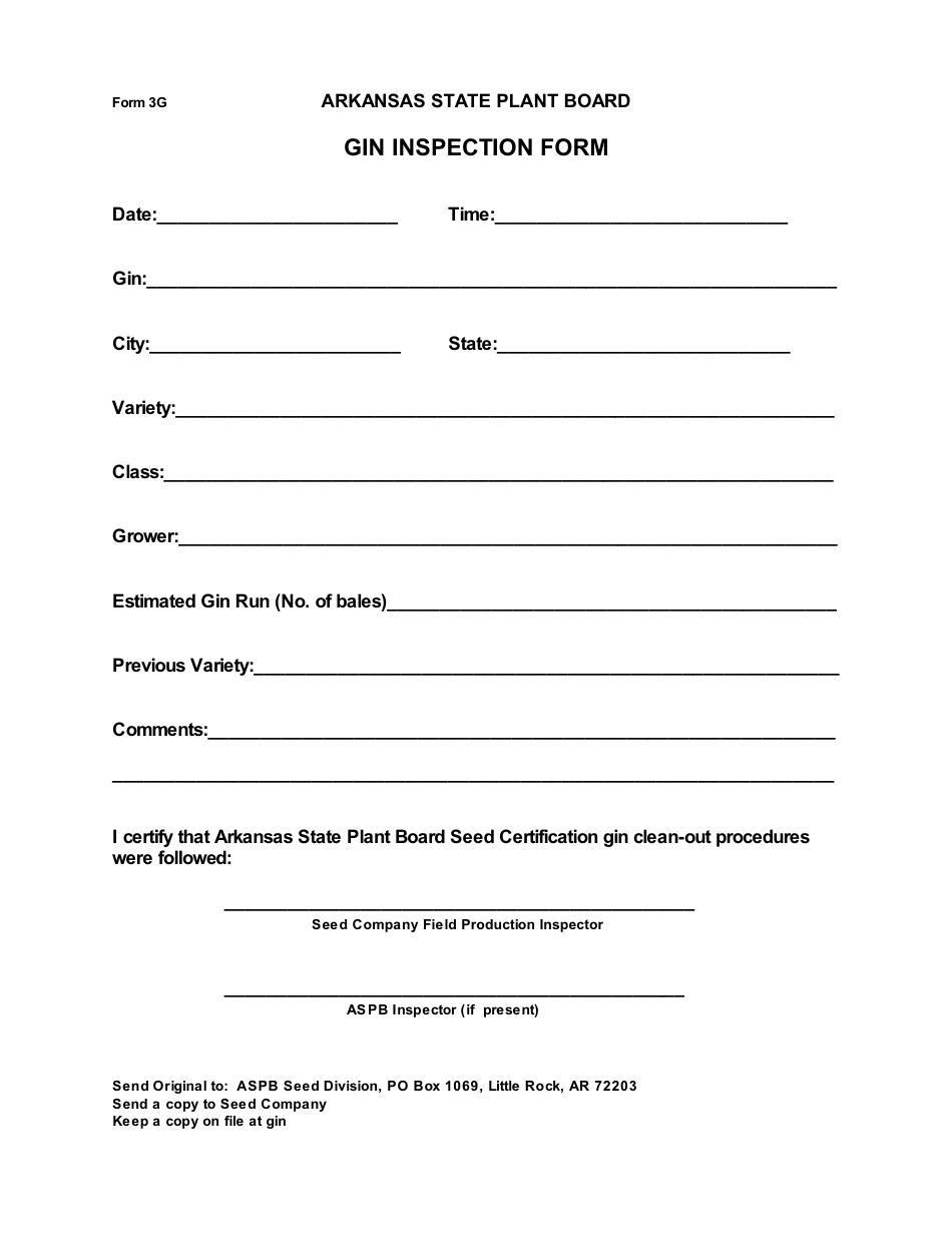 Form 3G Gin Inspection Form - Arkansas, Page 1