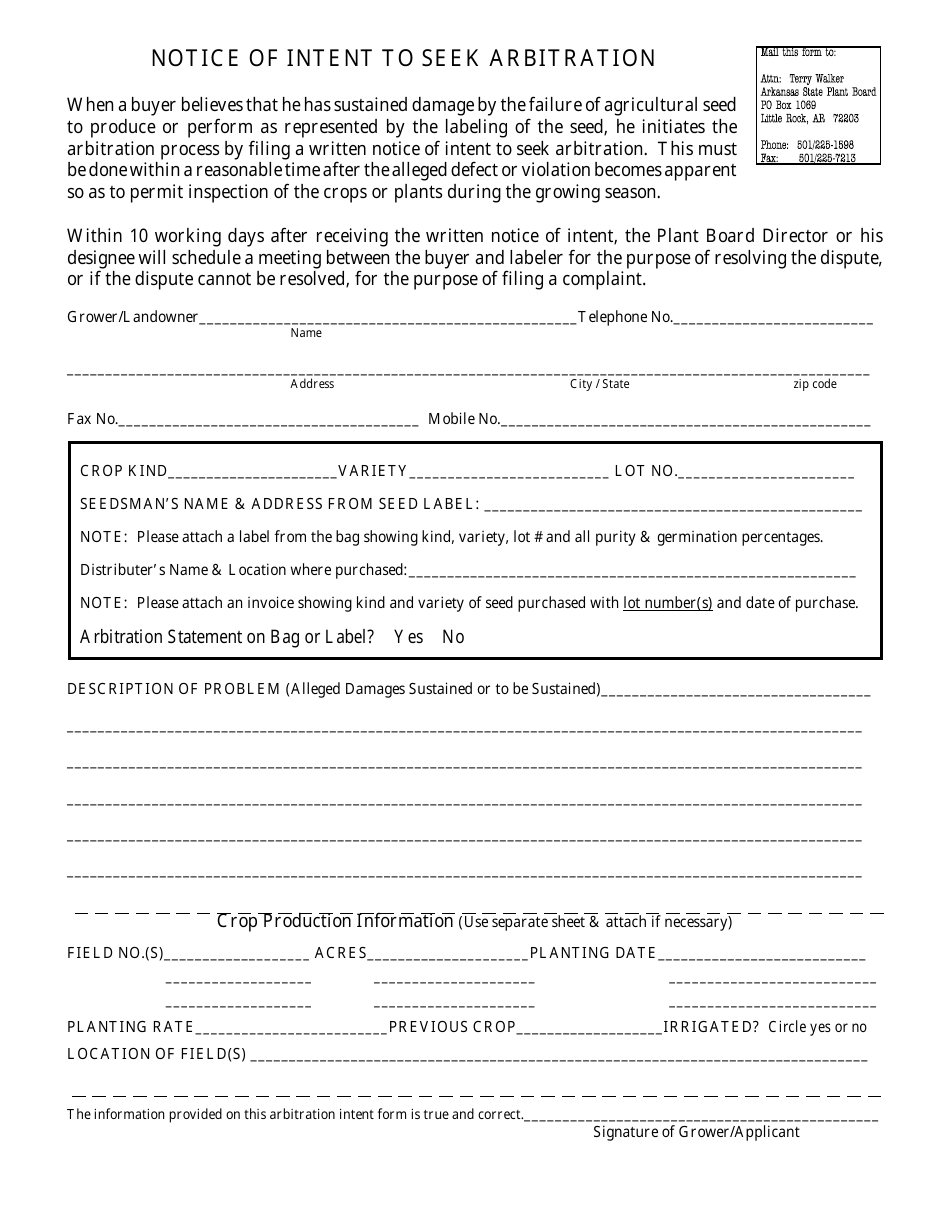 Arkansas Notice of Intent to Seek Arbitration Fill Out, Sign Online