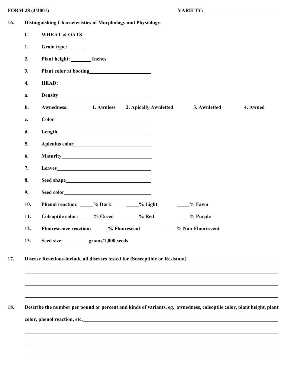 Form 28 Data on New Variety for Certification - Arkansas, Page 4