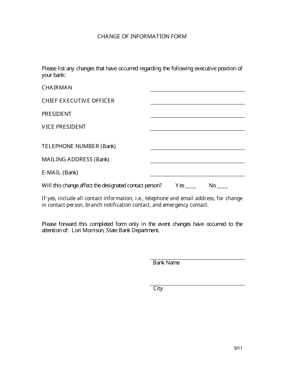 Change of Information Form - Arkansas, Page 1