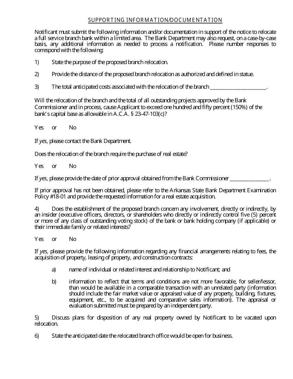 Notification for a Short Distance Relocation of a Branch Bank - Arkansas, Page 3