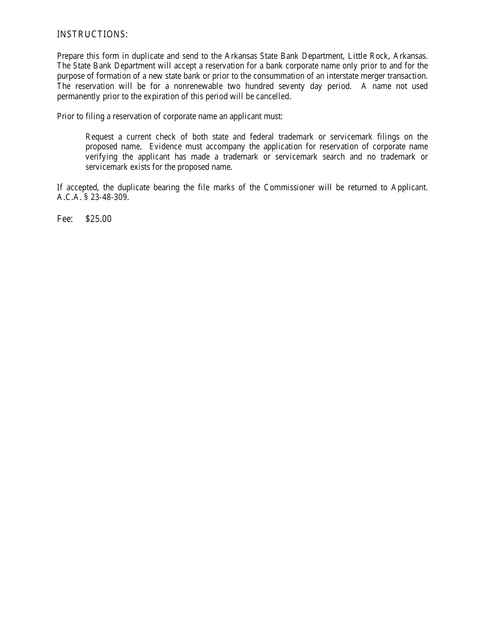 Application to Reserve a Corporate Name - Arkansas, Page 2
