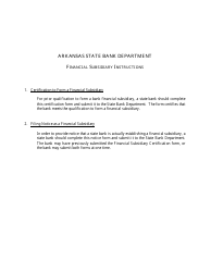 Financial Subsidiary Certification Form - Arkansas