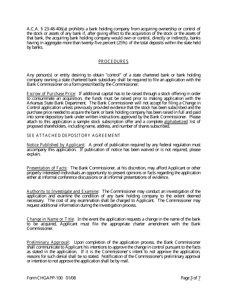 Form CHGAPP-100 Application for Change in Control - Arkansas, Page 3