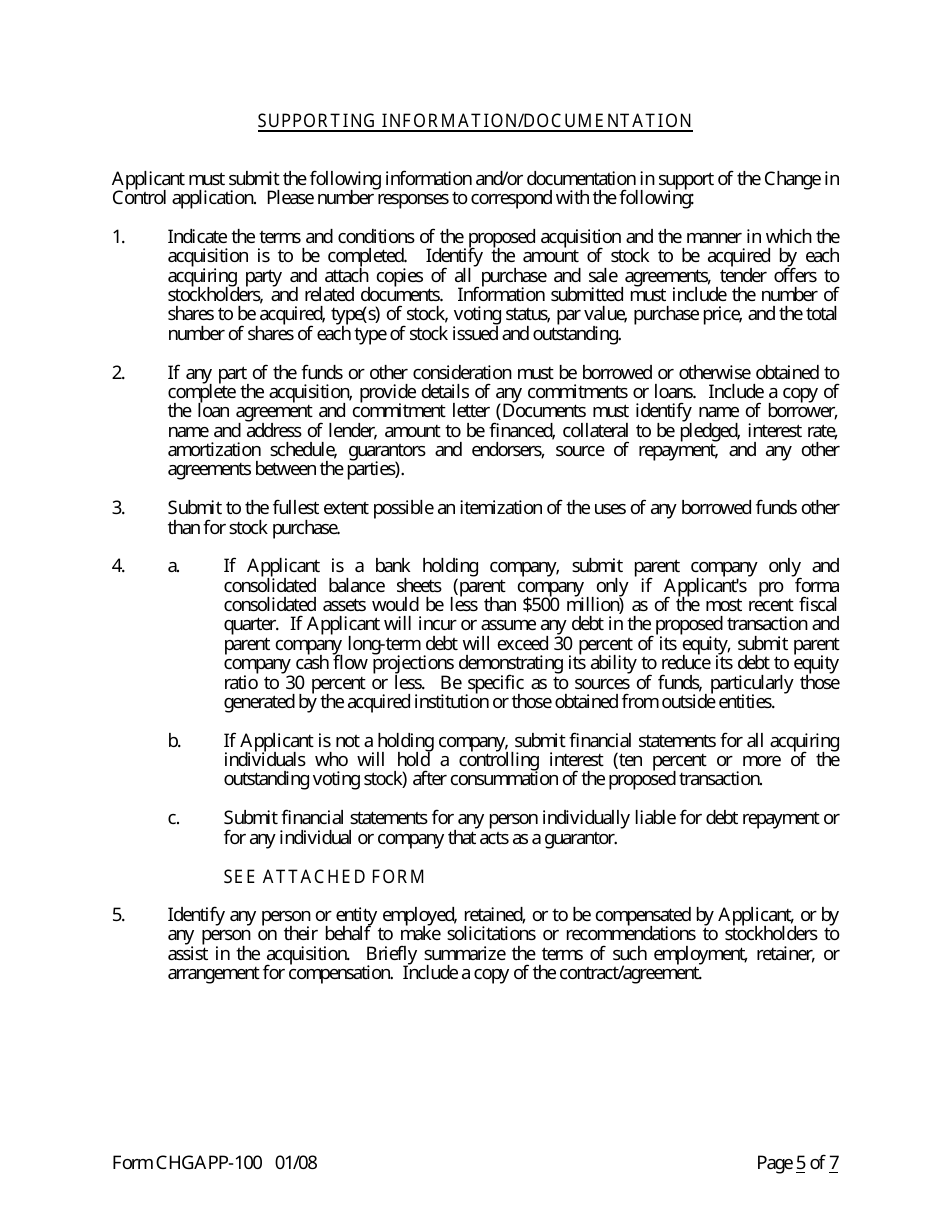 Form CHGAPP-100 Application for Change in Control - Arkansas, Page 5