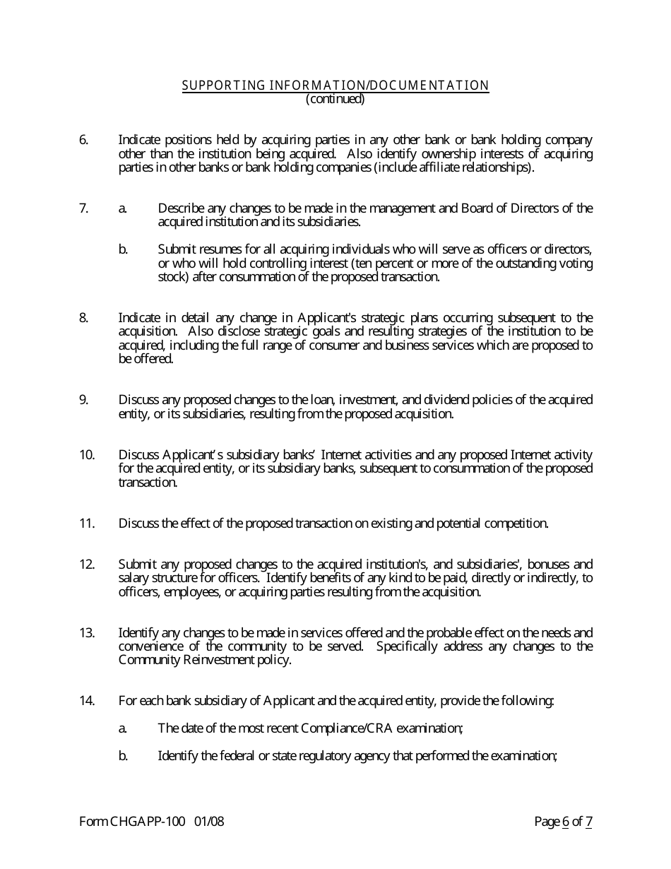 Form CHGAPP-100 Application for Change in Control - Arkansas, Page 6