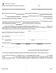 Stock Transfer Certificate Form - Arkansas
