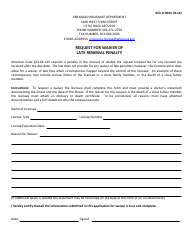 Form AID-LI-WAV &quot;Request for Waiver of Late Renewal Penalty&quot; - Arkansas