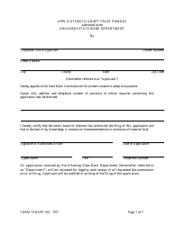 Form TPOAPP-100 &quot;Application to Adopt Trust Powers&quot; - Arkansas
