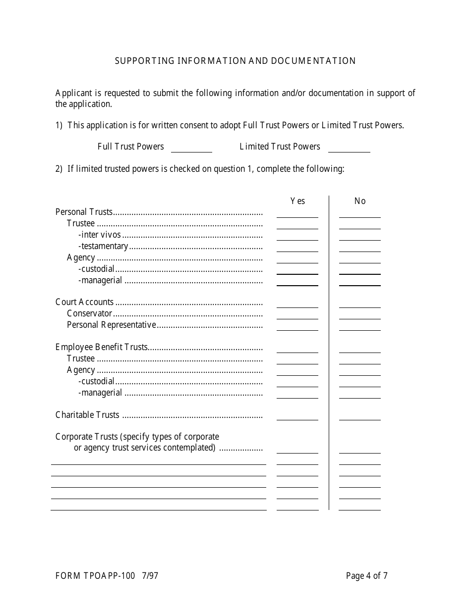 Form TPOAPP-100 Application to Adopt Trust Powers - Arkansas, Page 4