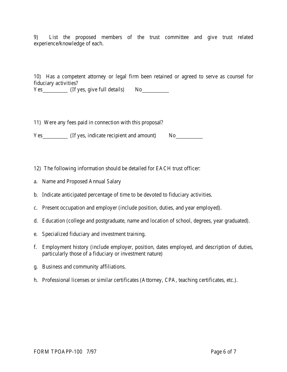 Form TPOAPP-100 Application to Adopt Trust Powers - Arkansas, Page 6