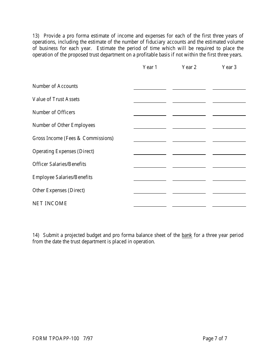 Form TPOAPP-100 Application to Adopt Trust Powers - Arkansas, Page 7
