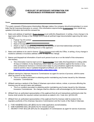 Checklist of Necessary Information for Reinsurance Intermediary Manager - Arkansas