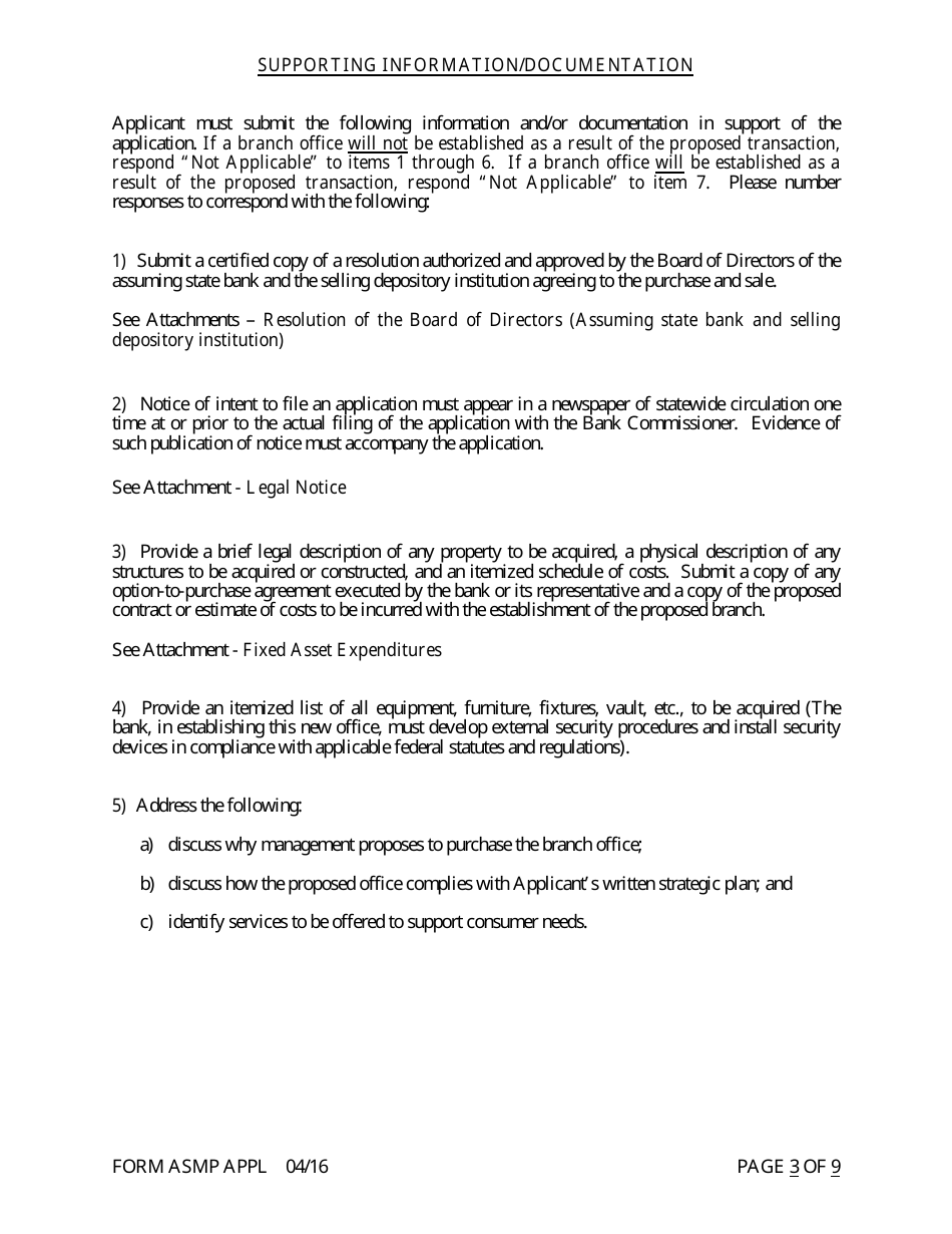 Form ASMP APPL Application for Purchase or Assumption of Less Than a Majority of Liabilities - Arkansas, Page 3