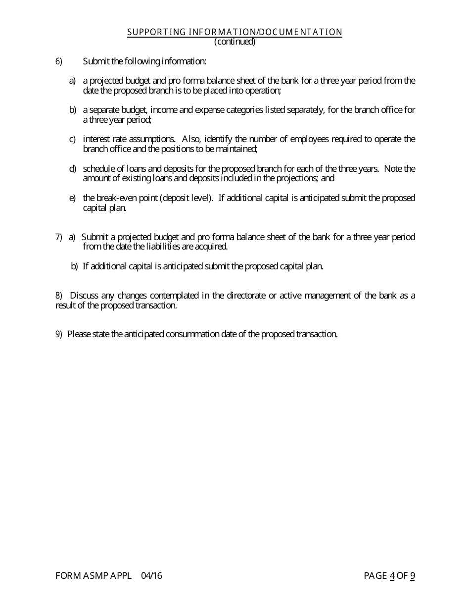 Form ASMP APPL Application for Purchase or Assumption of Less Than a Majority of Liabilities - Arkansas, Page 4