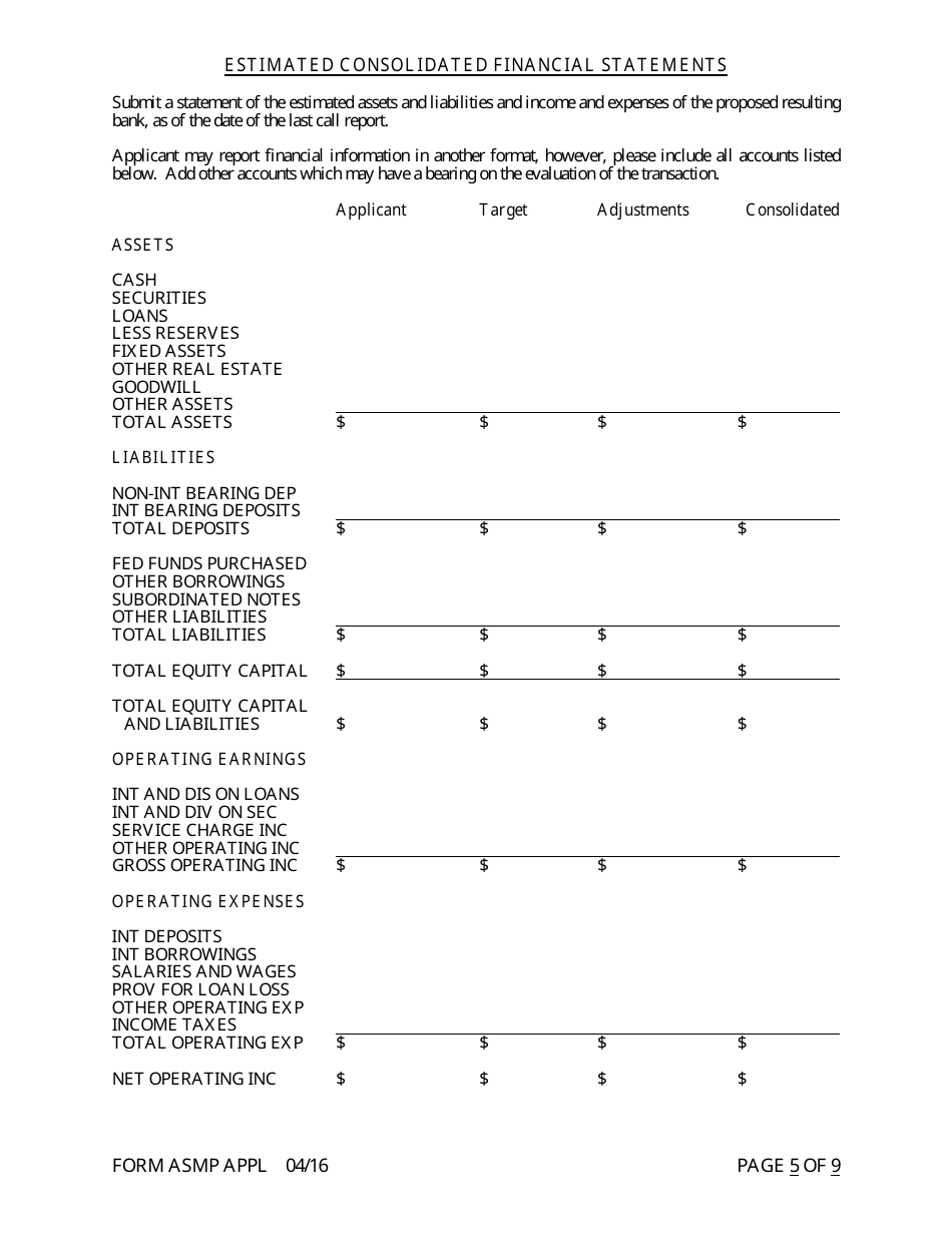 Form ASMP APPL Application for Purchase or Assumption of Less Than a Majority of Liabilities - Arkansas, Page 5