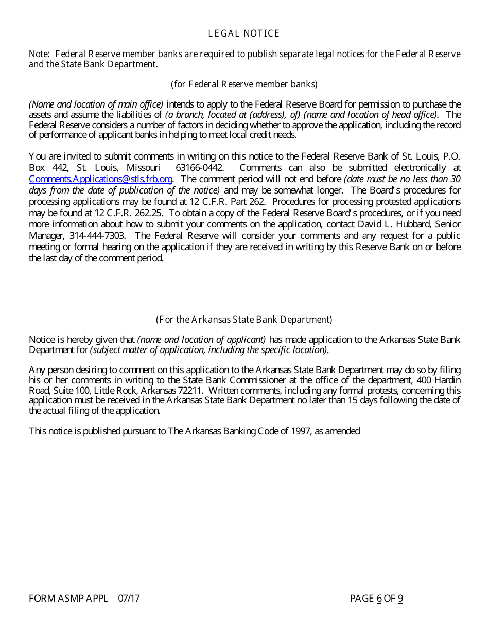 Form ASMP APPL Application for Purchase or Assumption of Less Than a Majority of Liabilities - Arkansas, Page 6
