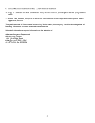 Checklist of Necessary Information for Reinsurance Intermediary Broker - Arkansas, Page 2