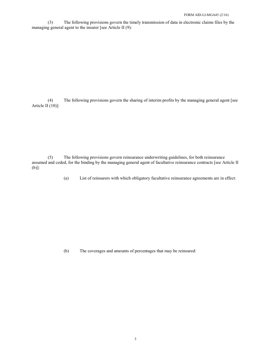 Form AID-LI-MGA45 Managing General Agents Contract - Arkansas, Page 5