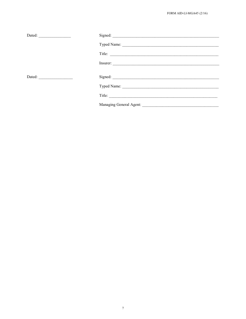 Form AID-LI-MGA45 Managing General Agents Contract - Arkansas, Page 7