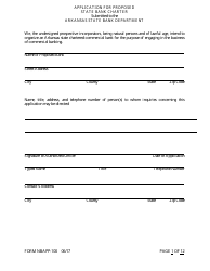 Form NBAPP-100 &quot;Application for Proposed State Bank Charter&quot; - Arkansas