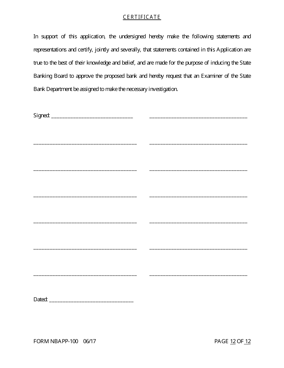 Form NBAPP-100 Application for Proposed State Bank Charter - Arkansas, Page 12