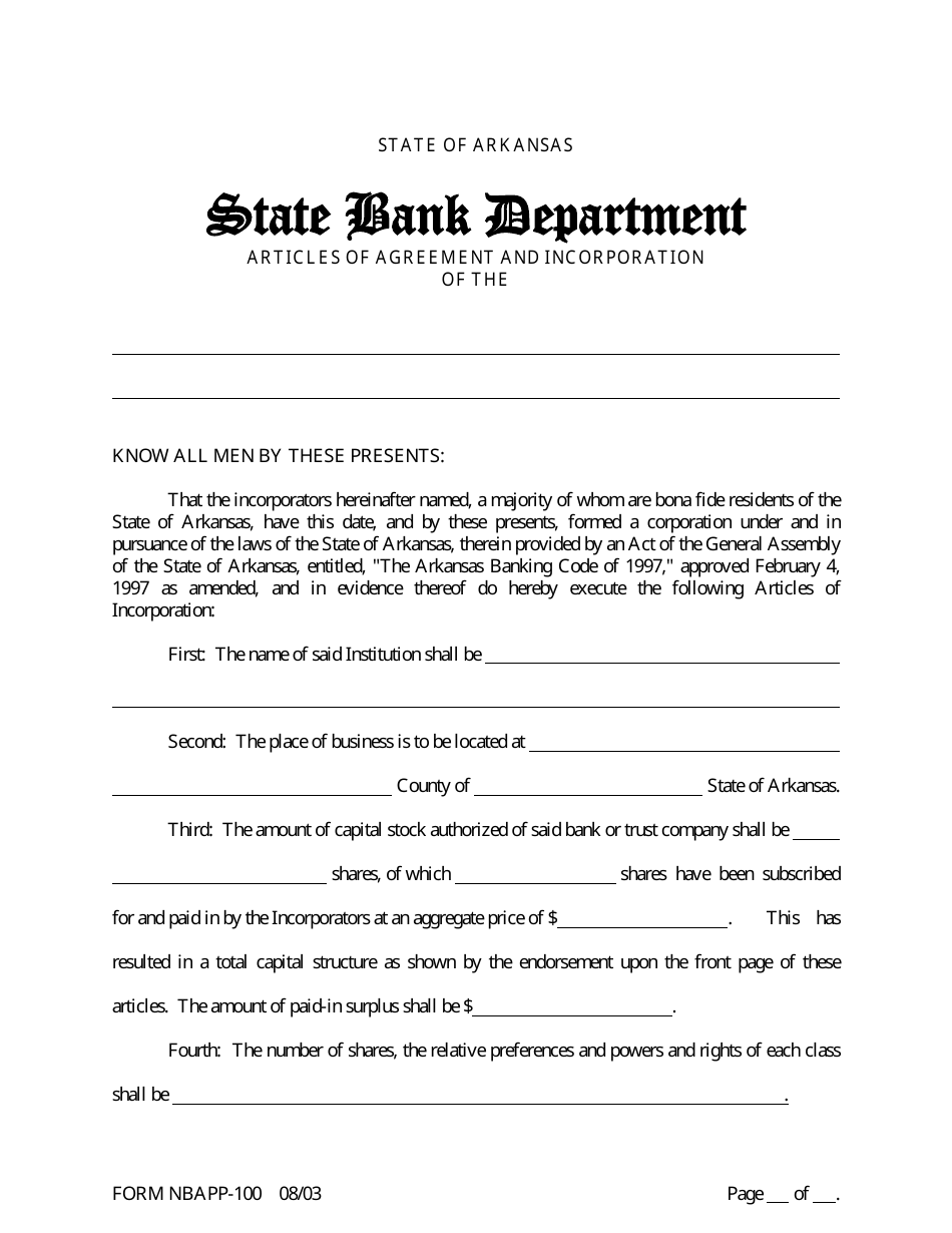Form NBAPP-100 Application for Proposed State Bank Charter - Arkansas, Page 15