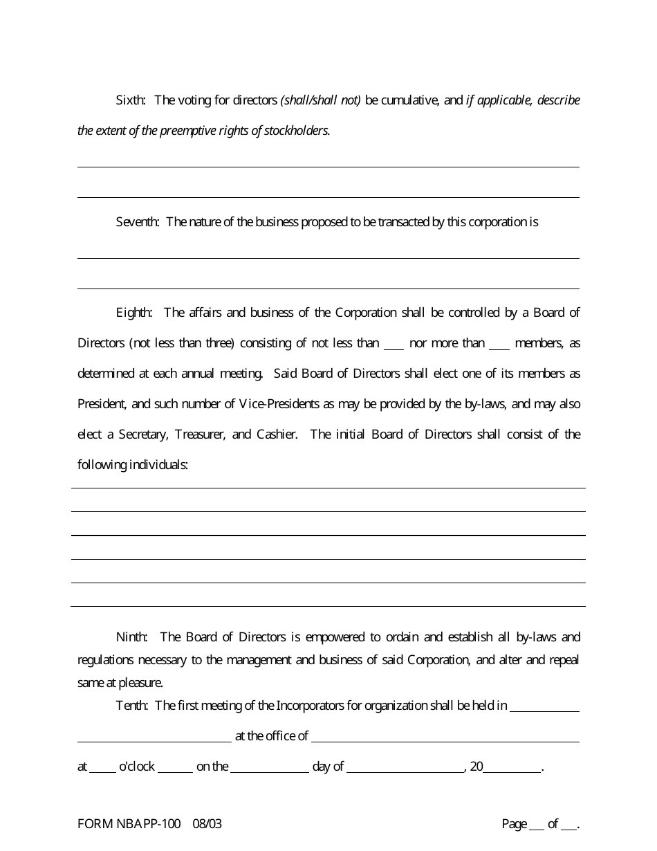 Form NBAPP-100 Application for Proposed State Bank Charter - Arkansas, Page 17