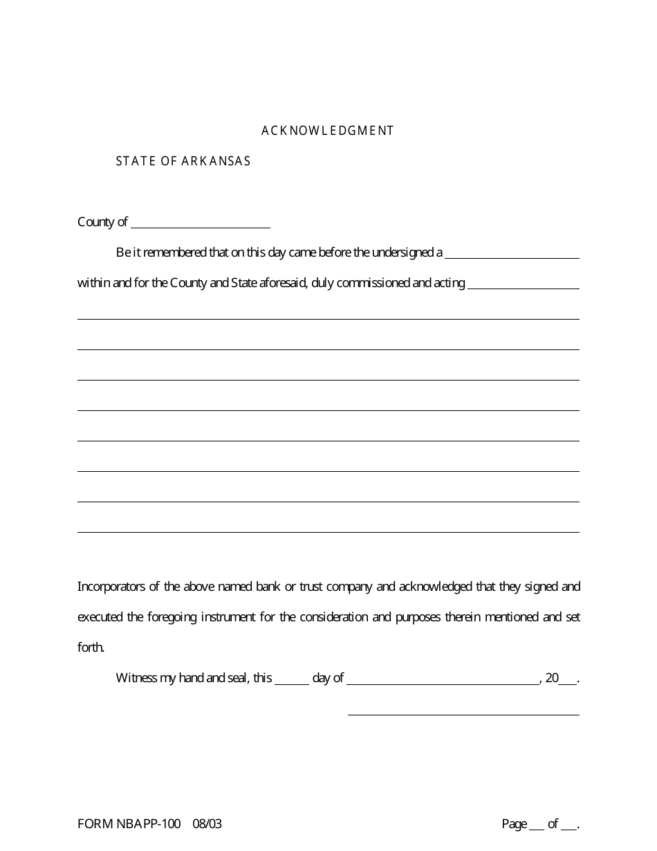 Form NBAPP-100 Application for Proposed State Bank Charter - Arkansas, Page 19