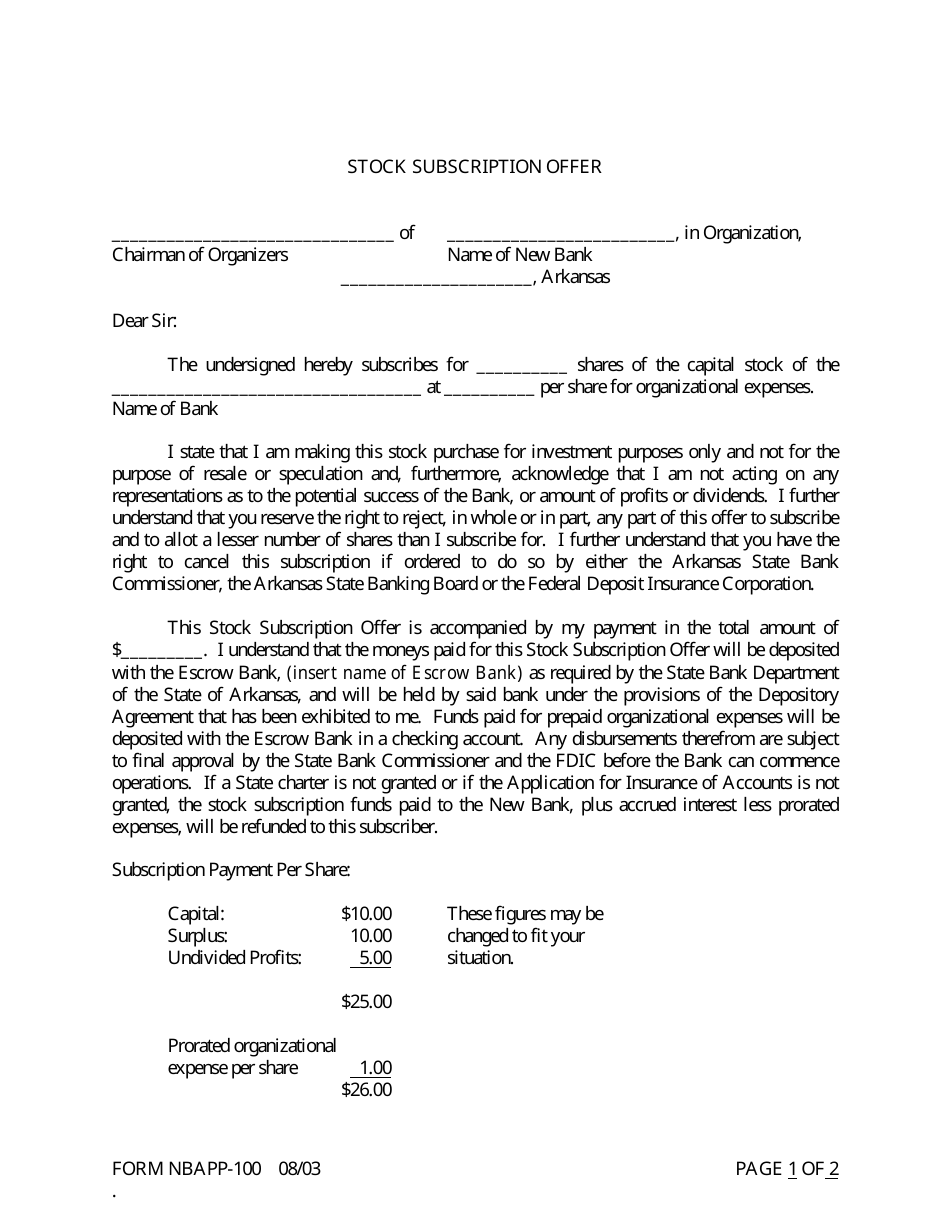 Form NBAPP-100 Application for Proposed State Bank Charter - Arkansas, Page 20
