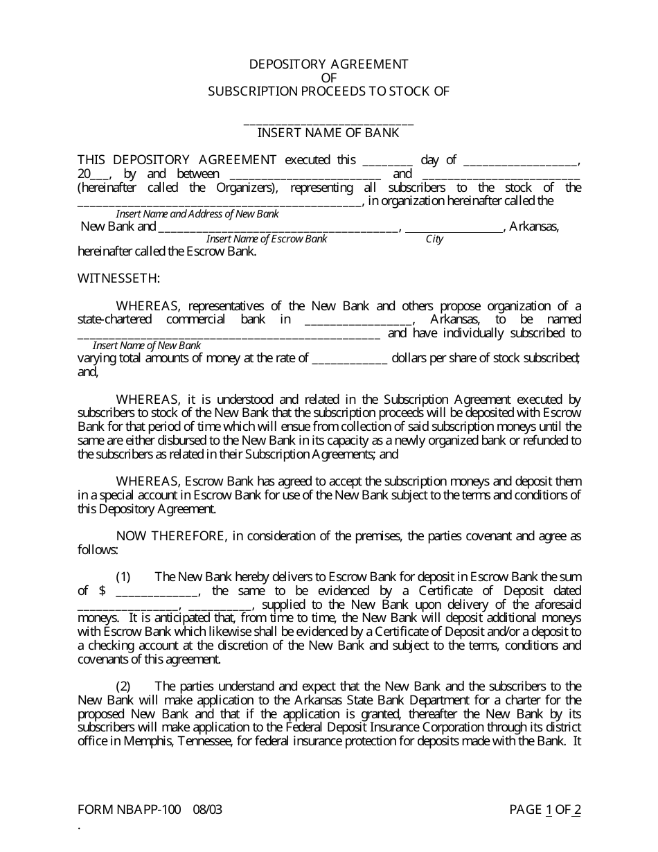 Form NBAPP-100 Application for Proposed State Bank Charter - Arkansas, Page 22