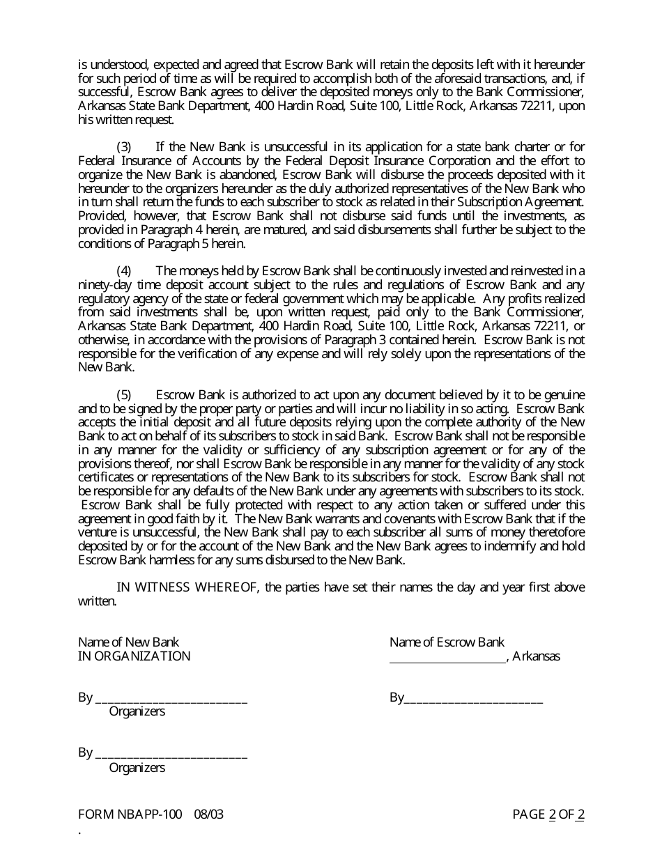 Form NBAPP-100 Application for Proposed State Bank Charter - Arkansas, Page 23
