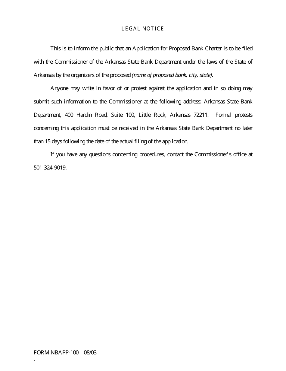 Form NBAPP-100 Application for Proposed State Bank Charter - Arkansas, Page 24