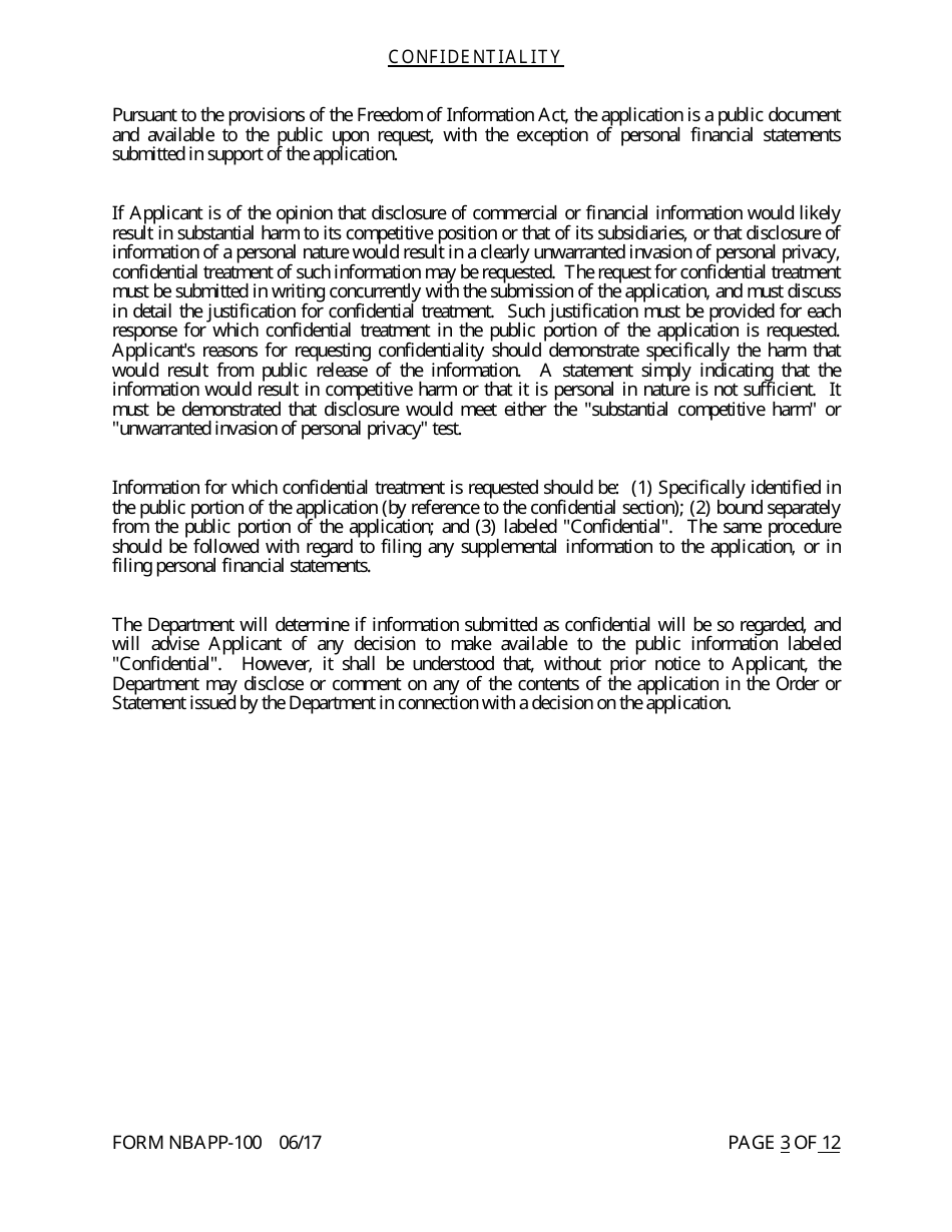 Form NBAPP-100 Application for Proposed State Bank Charter - Arkansas, Page 3