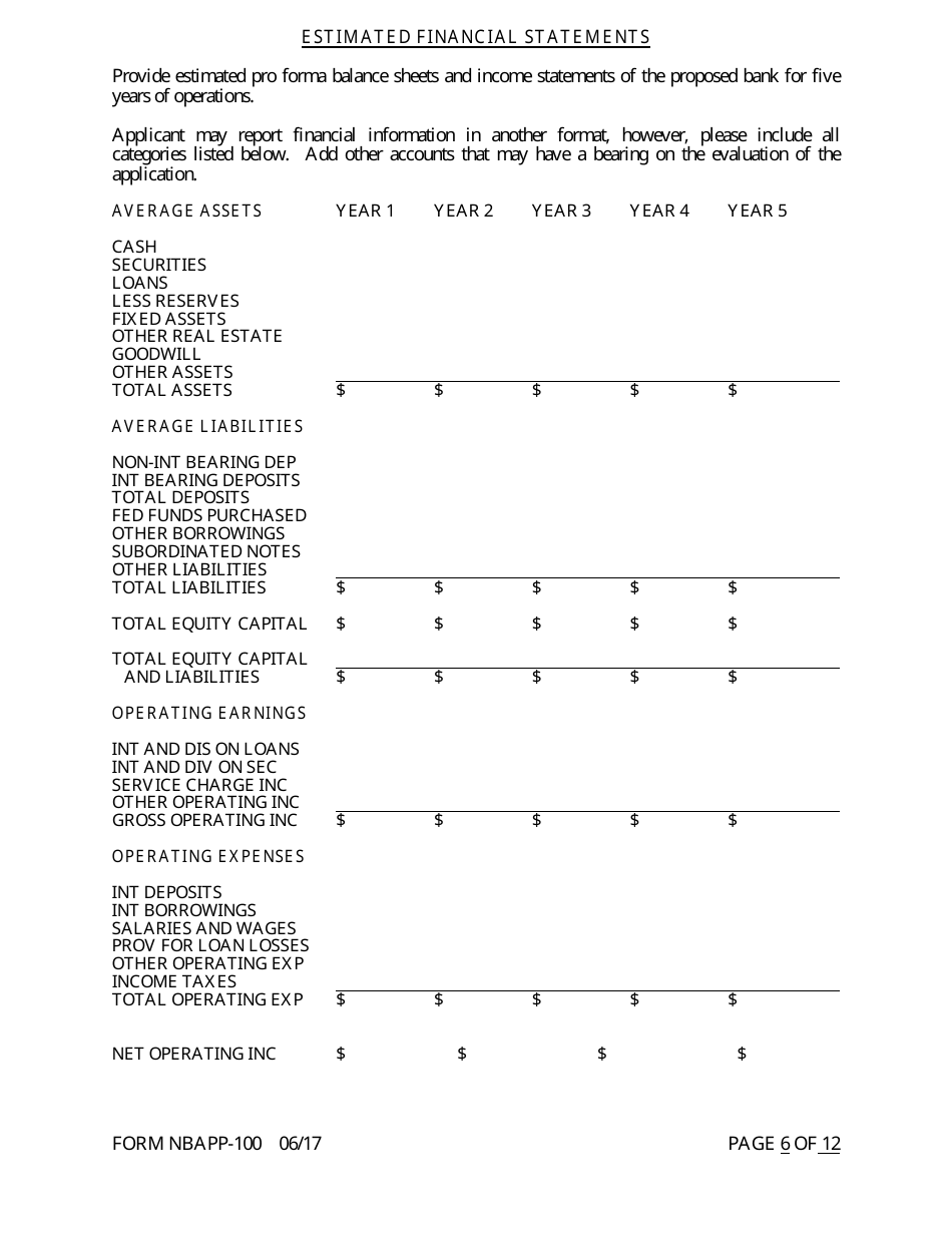 Form NBAPP-100 Application for Proposed State Bank Charter - Arkansas, Page 6