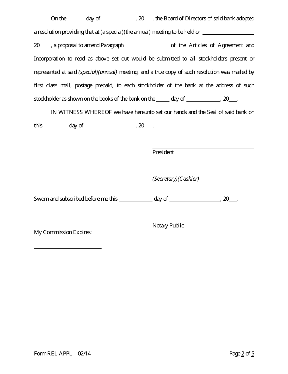 Form REL APPL Application to Relocate Main Office - Arkansas, Page 18