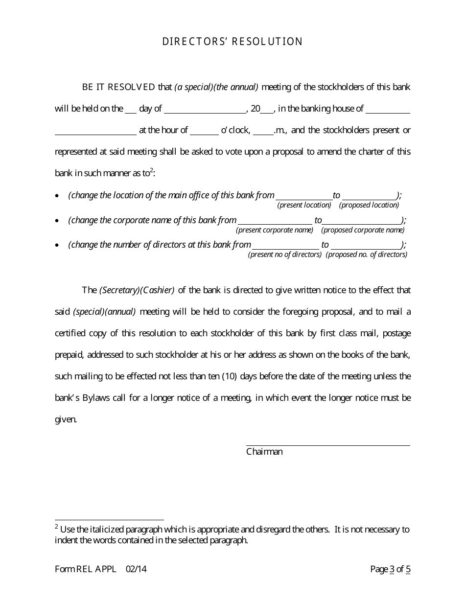 Form REL APPL Application to Relocate Main Office - Arkansas, Page 19