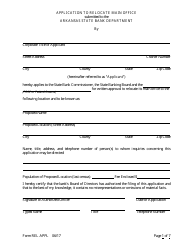 Form REL APPL Application to Relocate Main Office - Arkansas