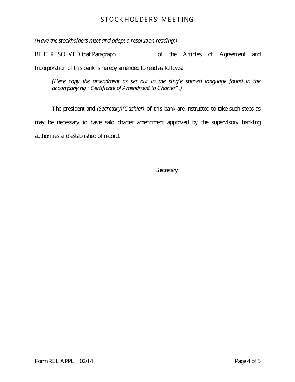 Form REL APPL Application to Relocate Main Office - Arkansas, Page 20