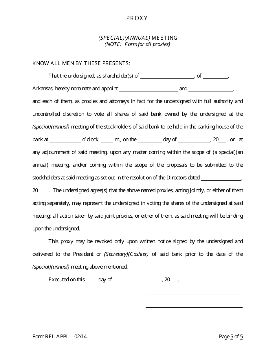 Form REL APPL Application to Relocate Main Office - Arkansas, Page 21
