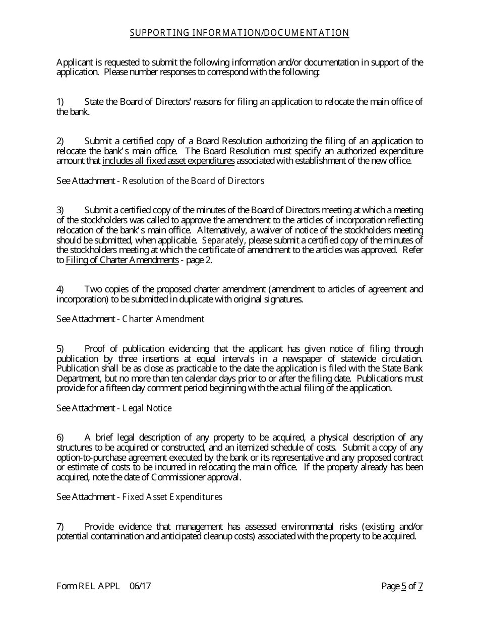 Form REL APPL Application to Relocate Main Office - Arkansas, Page 5